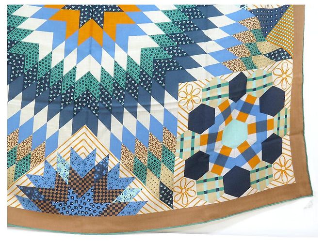 Aline Hermès NOVE CHALE HERMES AMERICAN QUILTS H243844S CACHEMIRE E SETA BEIGE SCIALLE - vista 5