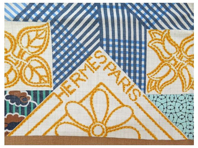 Aline Hermès NOVE CHALE HERMES AMERICAN QUILTS H243844S CACHEMIRE E SETA BEIGE SCIALLE - vista 7