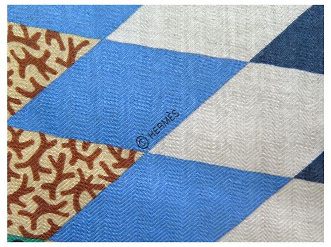 Aline Hermès NOVE CHALE HERMES AMERICAN QUILTS H243844S CACHEMIRE E SETA BEIGE SCIALLE - vista 8