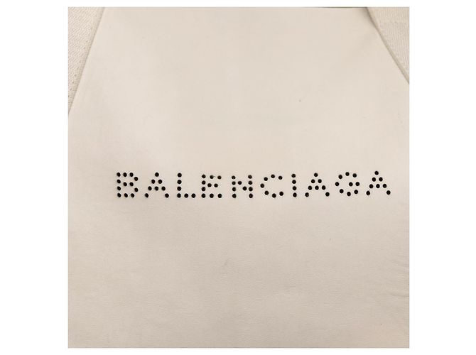 BALENCIAGA Navy Cabas Handtasche Leder Weiß Silber 339936 Auth bs17140 - Ansicht 10