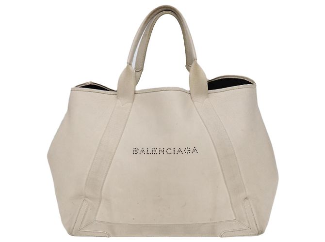 BALENCIAGA Navy Cabas Handtasche Leder Weiß Silber 339936 Auth bs17140 - Ansicht 13