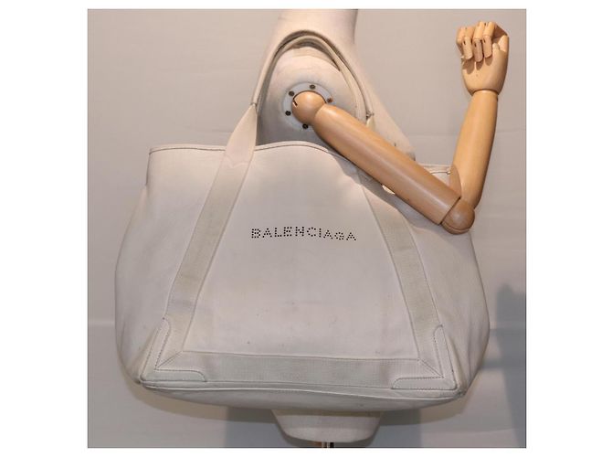 BALENCIAGA Navy Cabas Handtasche Leder Weiß Silber 339936 Auth bs17140 - Ansicht 20