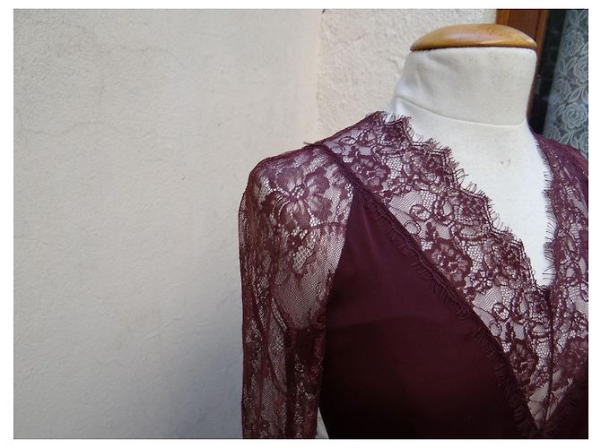 Abito Blumarine in seta e pizzo rosso scuro Bordò - vista 3