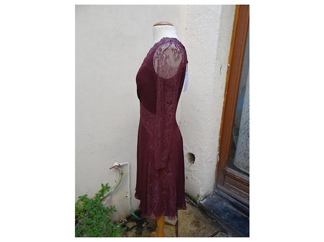 Abito Blumarine in seta e pizzo rosso scuro Bordò - vista 6