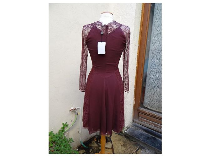 Abito Blumarine in seta e pizzo rosso scuro Bordò - vista 8