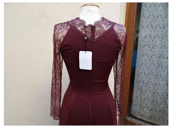 Abito Blumarine in seta e pizzo rosso scuro Bordò - vista 9