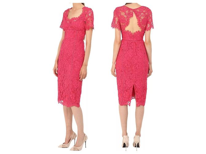 Marchesa Abito da cocktail fucsia a tubino con schiena scoperta Rosa Fuschia - vista 2