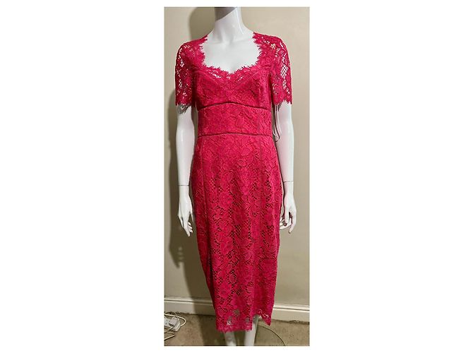 Marchesa Abito da cocktail fucsia a tubino con schiena scoperta Rosa Fuschia - vista 3