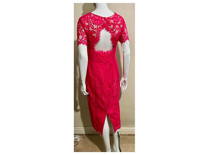 Marchesa Abito da cocktail fucsia a tubino con schiena scoperta Rosa Fuschia - vista 7