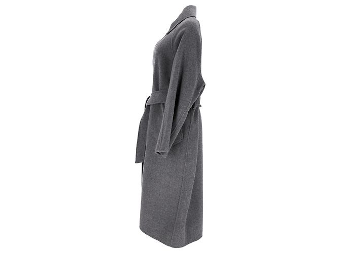 Ami Alexandre Mattiussi Single-Breasted Belted Coat in Grey Wool - view 2