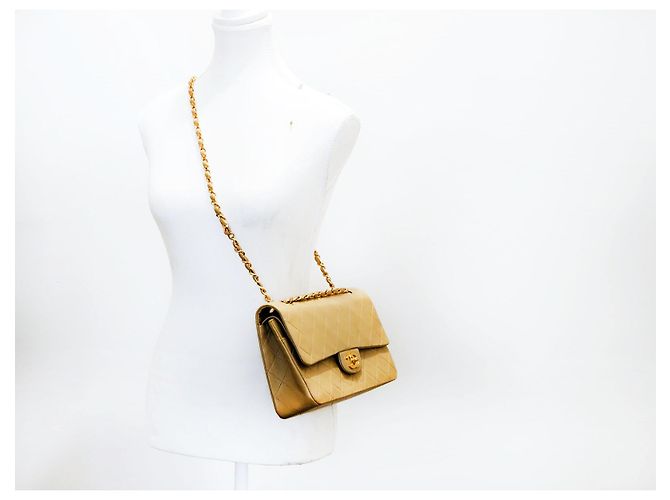 Timeless Chanel Clássico Atemporal Fecho Giratório Médio Duplo com GHW 24K Bege - vista 23