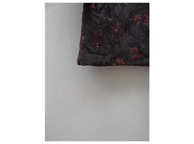Giacca Christian Dior Marrone in Cotone con Paillettes e Ricami - vista 3
