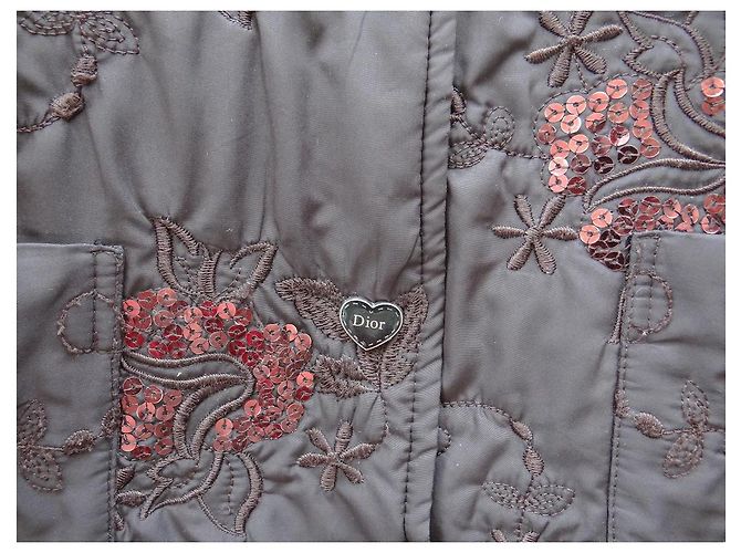 Giacca Christian Dior Marrone in Cotone con Paillettes e Ricami - vista 4