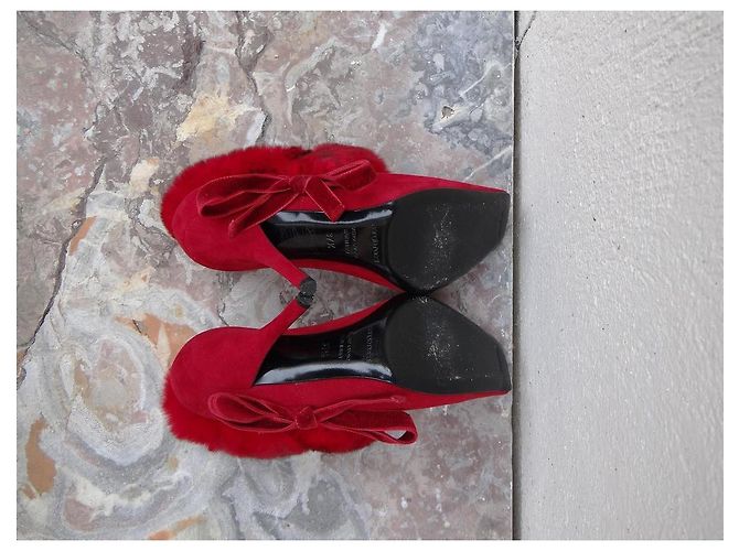 Sergio Rossi Red Leather and Fur Ankle Boots - view 11