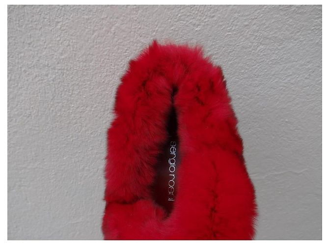Sergio Rossi Red Leather and Fur Ankle Boots - view 3