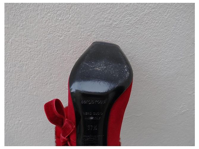 Sergio Rossi Red Leather and Fur Ankle Boots - view 4