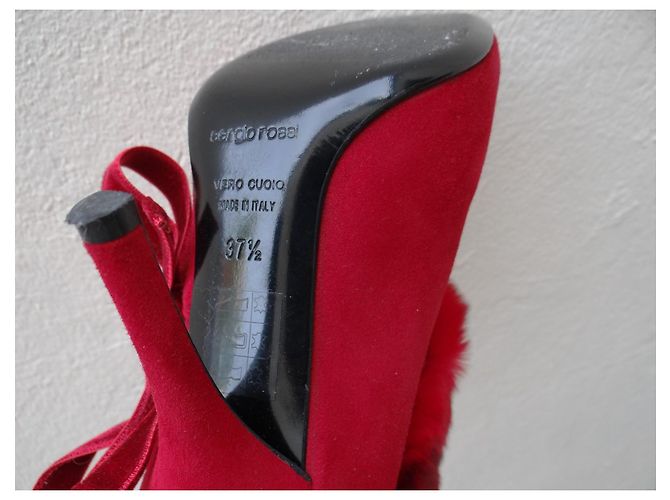 Sergio Rossi Red Leather and Fur Ankle Boots - view 5