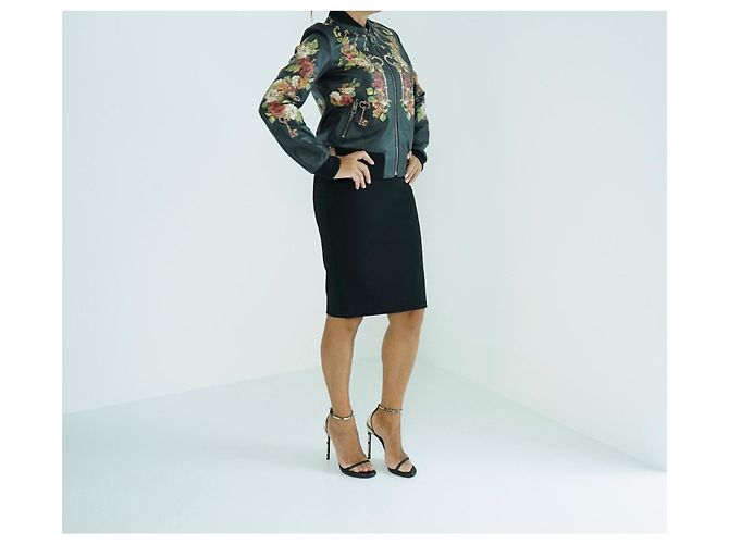 Dolce & Gabbana Leder Bomberjacke Blumen und Schlüssel Print Schwarz Mehrfarben - Ansicht 6