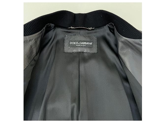 Dolce & Gabbana Leder Bomberjacke Blumen und Schlüssel Print Schwarz Mehrfarben - Ansicht 8