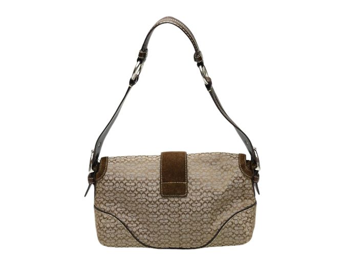 Borsa a Spalla in Tela con Firma COACH Marrone - vista 2