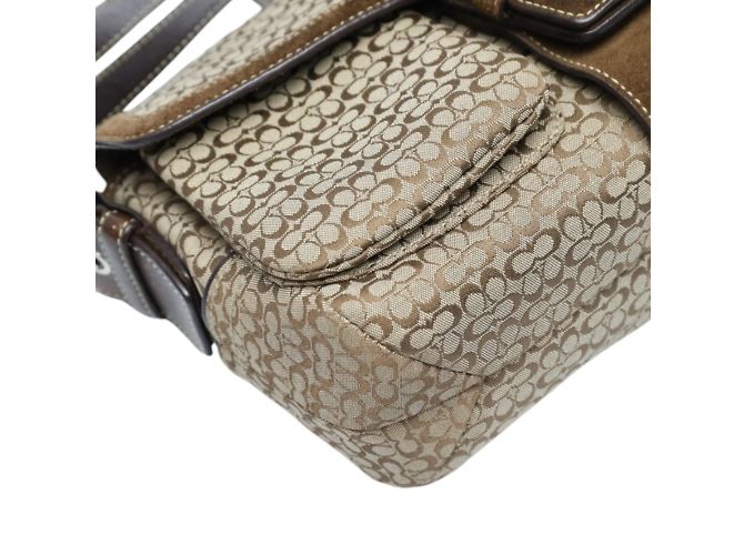 Borsa a Spalla in Tela con Firma COACH Marrone - vista 6