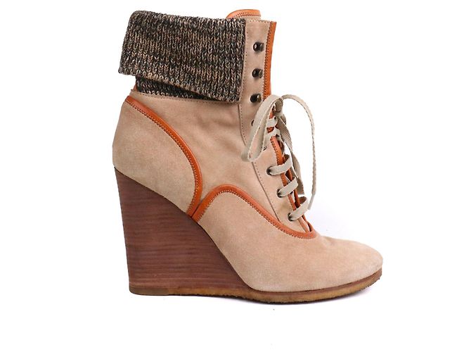 CHLOÉ - Chloé Wedge Stiefeletten aus beigem Wildleder (T40) Braun - Ansicht 2