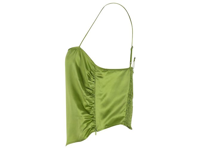 Top asimétrico fruncido Reformation en seda verde - vista 2