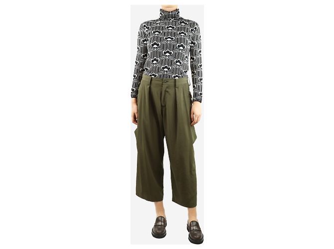 Y'S Olivegrüne Satin-Baggy-Hosen - Größe S - Ansicht 2