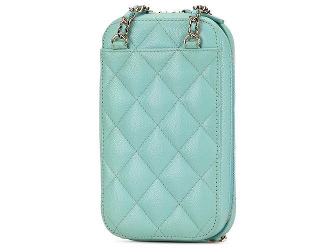 Custodia per telefono con zip in caviar trapuntato Chanel Blue CC Blu chiaro - vista 2