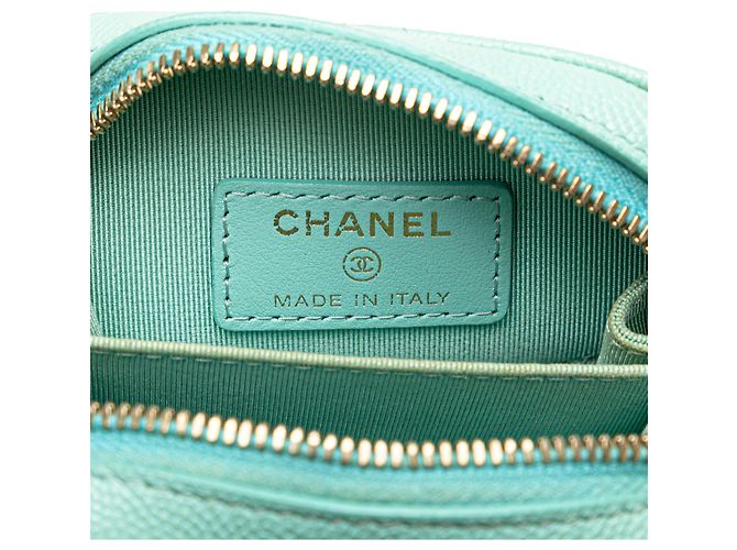 Custodia per telefono con zip in caviar trapuntato Chanel Blue CC Blu chiaro - vista 5