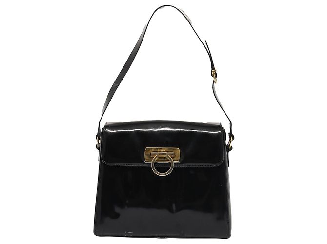 Borsa a Spalla Gancini Salvatore Ferragamo Smalto Nero Oro Auth 87741 - vista 13