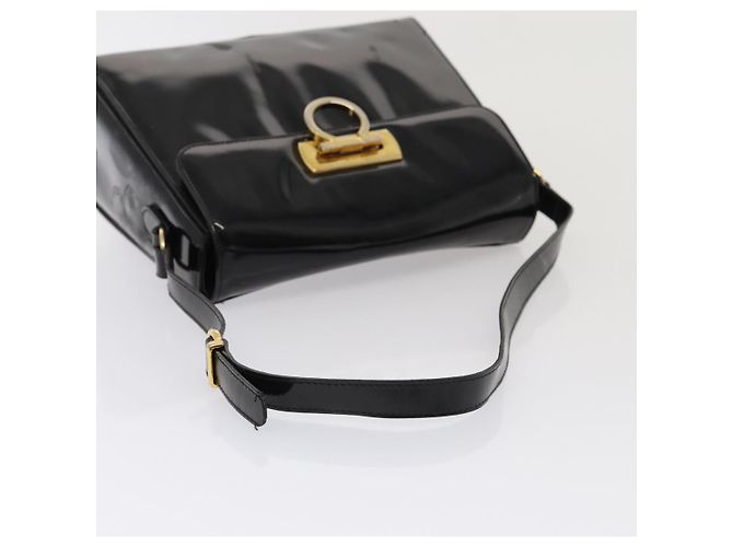 Borsa a Spalla Gancini Salvatore Ferragamo Smalto Nero Oro Auth 87741 - vista 8