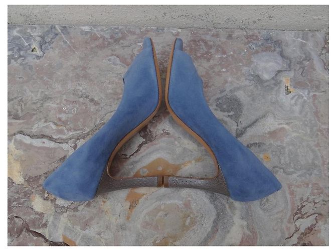 Chloé Pumps aus blauem Leder mit Schlangenoptik Absatz - Ansicht 6