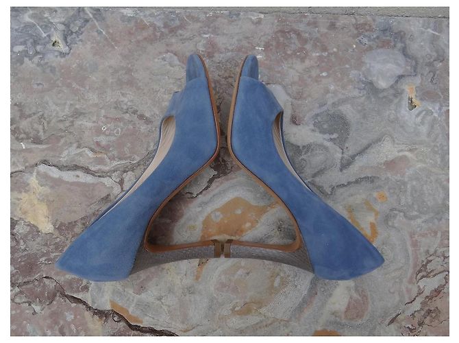 Chloé Pumps aus blauem Leder mit Schlangenoptik Absatz - Ansicht 8