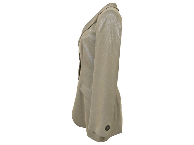 Giorgio Armani Sheered Stripe Single-Breasted Blazer in Beige Polyester - view 2