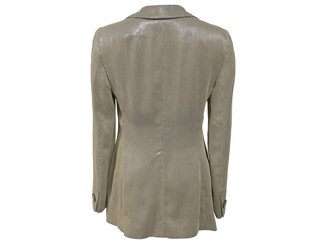 Giorgio Armani Sheered Stripe Single-Breasted Blazer in Beige Polyester - view 3