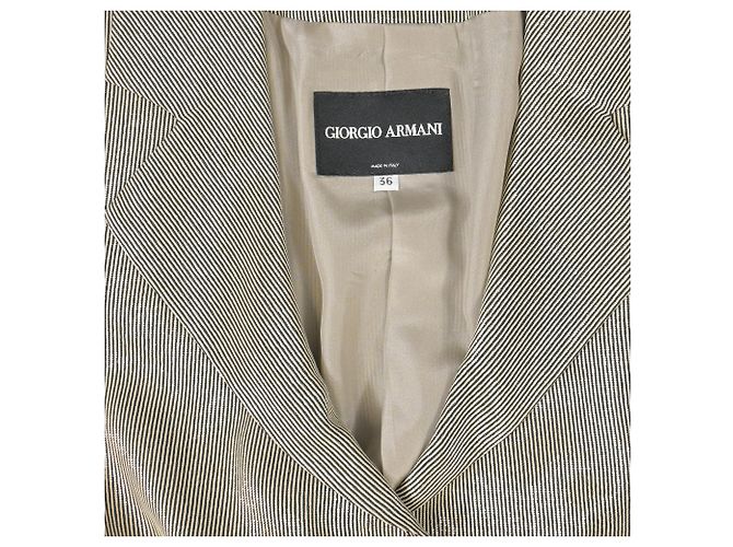 Giorgio Armani Sheered Stripe Single-Breasted Blazer in Beige Polyester - view 4
