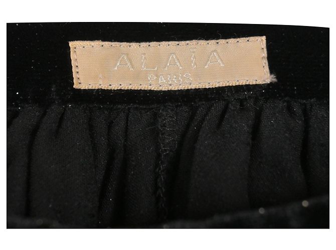 Falda globo mini asimétrica con purpurina Alaïa en terciopelo negro - vista 4