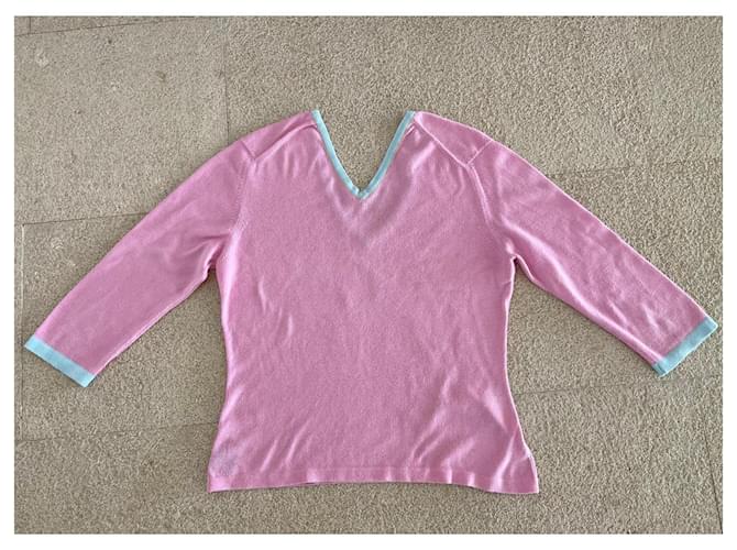 Pull oder Top Barrie V-Ausschnitt Baumwolle rosa Gr. 36-38 Pink Hellblau - Ansicht 2