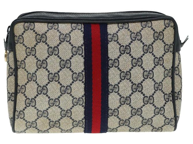 GUCCI GG Supreme Sherry Line Clutch Bag PVC Rosso Blu Navy Auth yb662 - vista 13