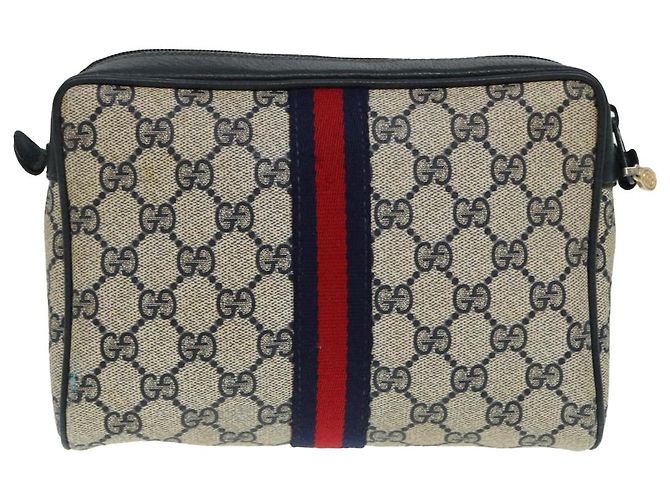 GUCCI GG Supreme Sherry Line Clutch Bag PVC Rosso Blu Navy Auth yb662 - vista 2