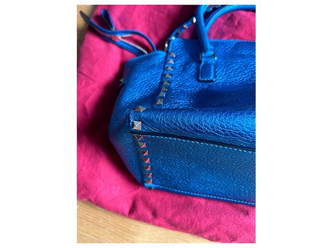 Borsa a mano Valentino Garavani Rockstud in pelle blu - vista 10