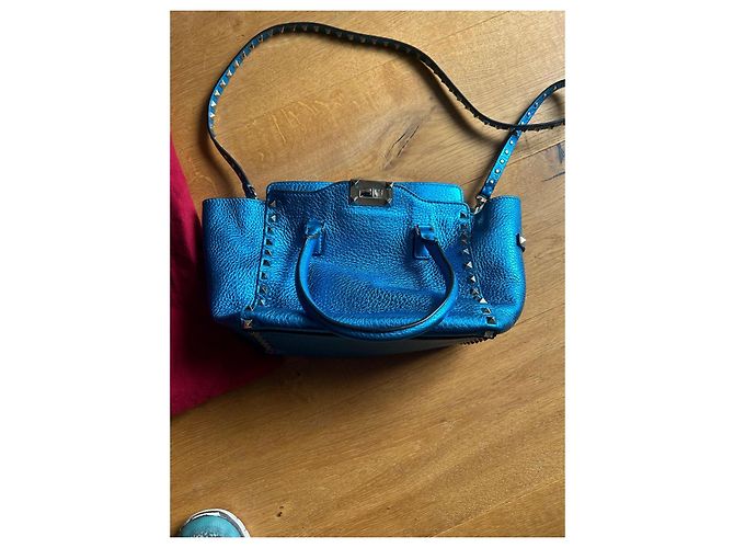 Borsa a mano Valentino Garavani Rockstud in pelle blu - vista 2