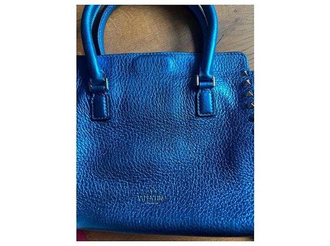 Borsa a mano Valentino Garavani Rockstud in pelle blu - vista 3