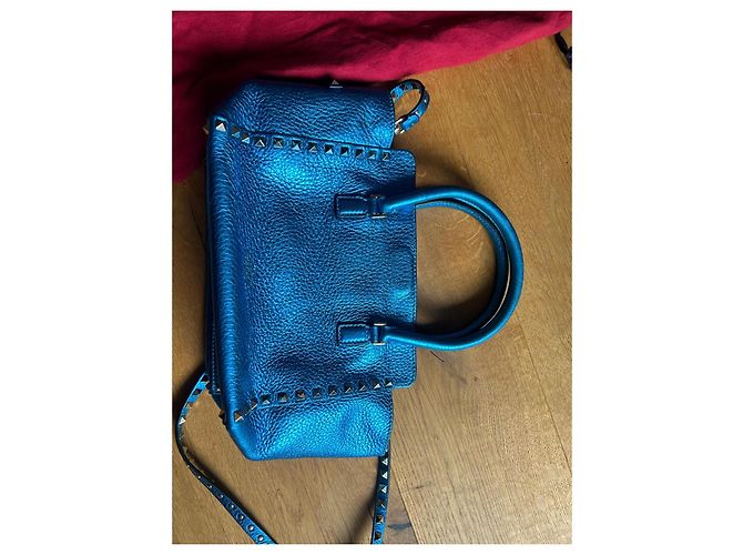 Borsa a mano Valentino Garavani Rockstud in pelle blu - vista 4