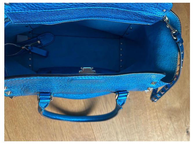 Borsa a mano Valentino Garavani Rockstud in pelle blu - vista 5