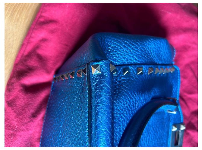 Borsa a mano Valentino Garavani Rockstud in pelle blu - vista 8