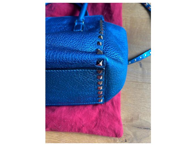 Borsa a mano Valentino Garavani Rockstud in pelle blu - vista 9