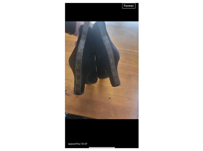Stivaletti Louis Vuitton in pizzo e pelle di cervo neri Nero - vista 5