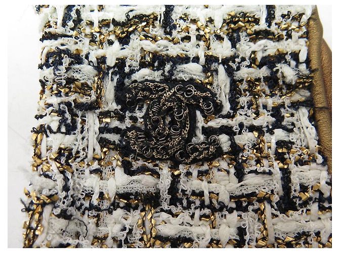 GUANTI CHANEL MITENI LOGO CC 8 TWEED BICOLOR E PELLE CAMMELLO - vista 4